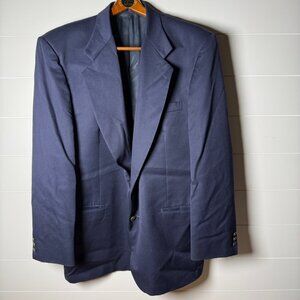 Oscar De La Renta Men's 48L Navy 100% Wool Blazer Button Front